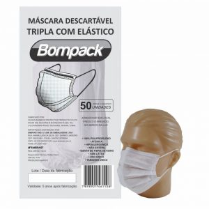 Máscaras Tripla c/ elástico 50un Bompack